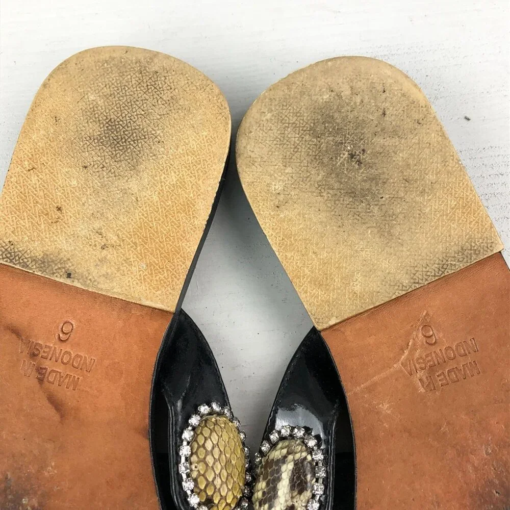 Mystique Boutique Black Sandal with Gold Embellishments